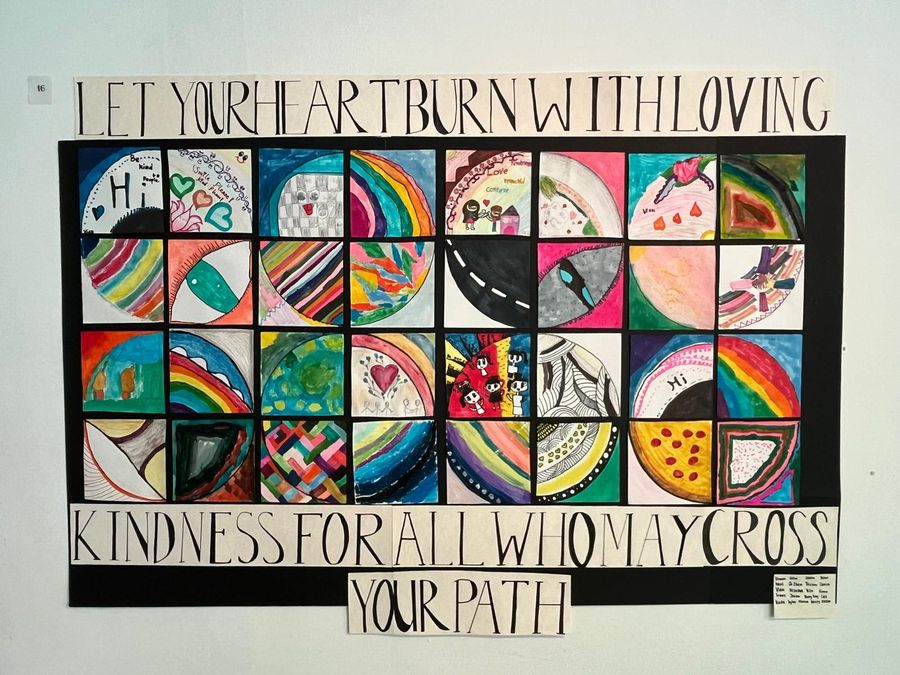 Children's collaborative kindness artwork display
